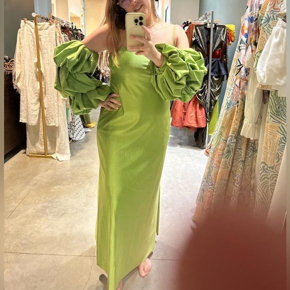 Eugenia Fernandez, Milos Emerald Convertible-Sleeve Slip Dress. size L. - Picture 4 of 8